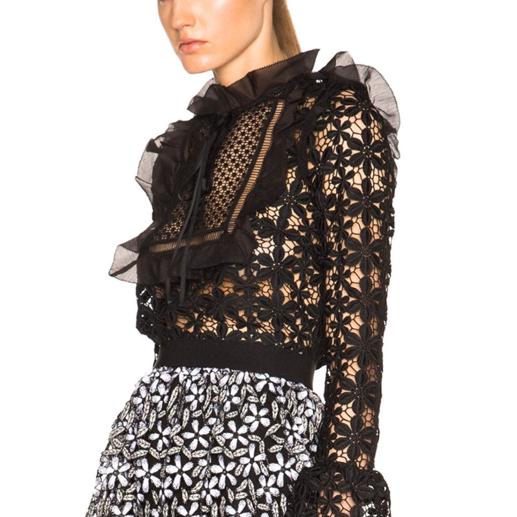 Self-Portrait Black Floral Lace Ruffle Blouse
